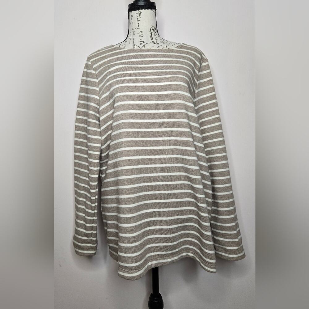 Isaac Mizrahi Womens Beige & White Striped Long Sleeve Top Size Large